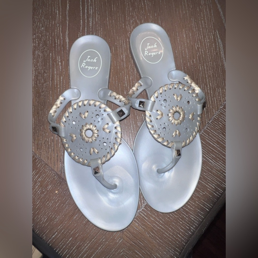 Jack Rogers  Georgica Silver Jelly Flip-flop Thong  Sandals Women's 9/GUC